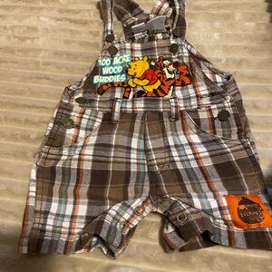 VTG Disney Winnie The Pooh Plaid Overalls Y2K 12 Months 100% Cotton